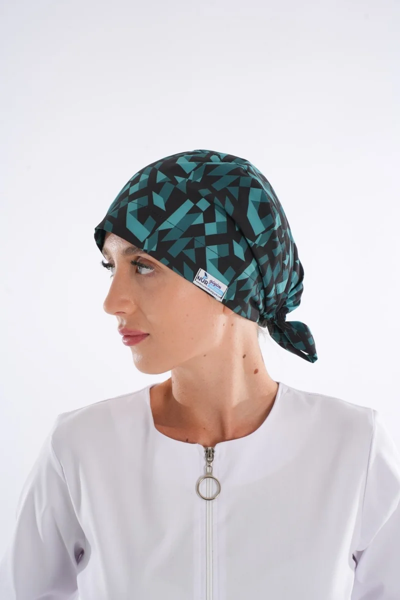 Nur Medikal Giyim Nur Medical Clothing Geometry Patterned Hijab Doctor Nurse Hospital Chef Surgical Bonnet
