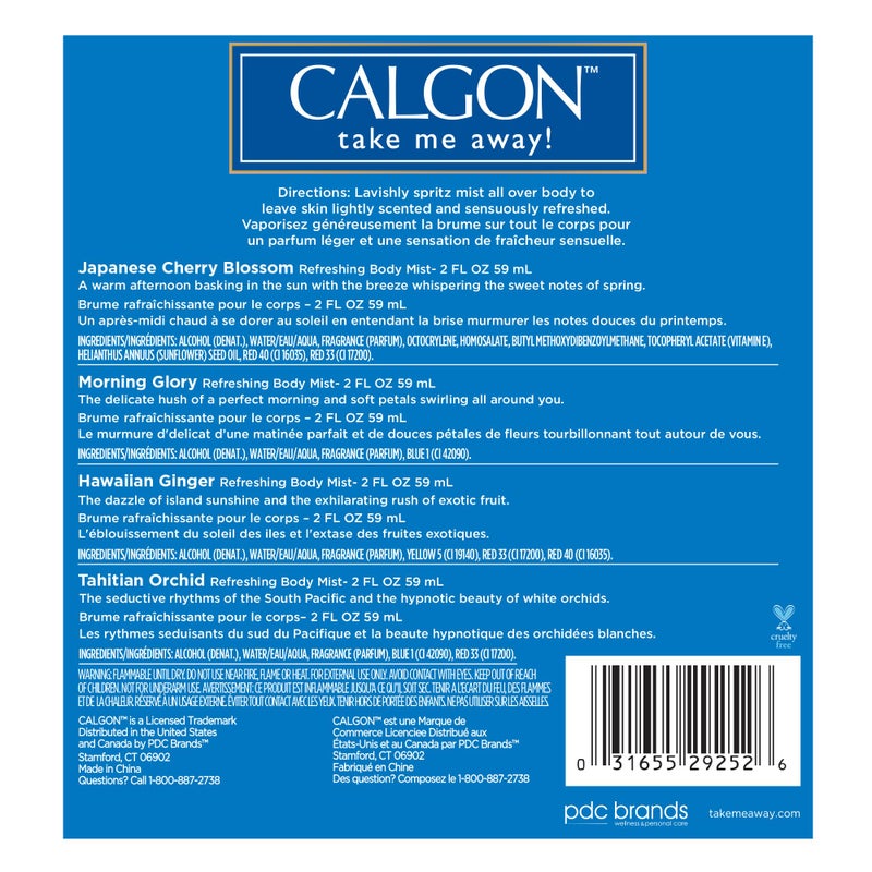 Calgon Take Me Away 4 Pc Gift Set (Refreshing Body Mist 2.0 Oz Of Spring Cherry Blossom Hawaiian Ginger Morning Glory Tahitian Orchid) for Women By 2 Fl Oz - Image 2