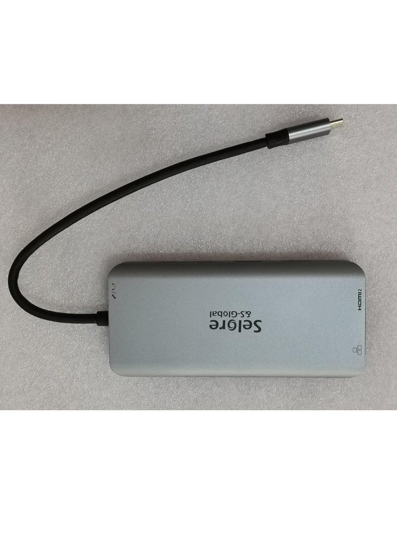 قاعدة شحن USB C مزدوجة HDMI 12 في 1 مع مزدوج 2 × 3.0 و2 2.0 100 واط بي دي بيانات قارئ بطاقات SD وTF جيجابت ايثرنت صوت/ميكروفون 3.5 ملم متوافق ماك بوك برو