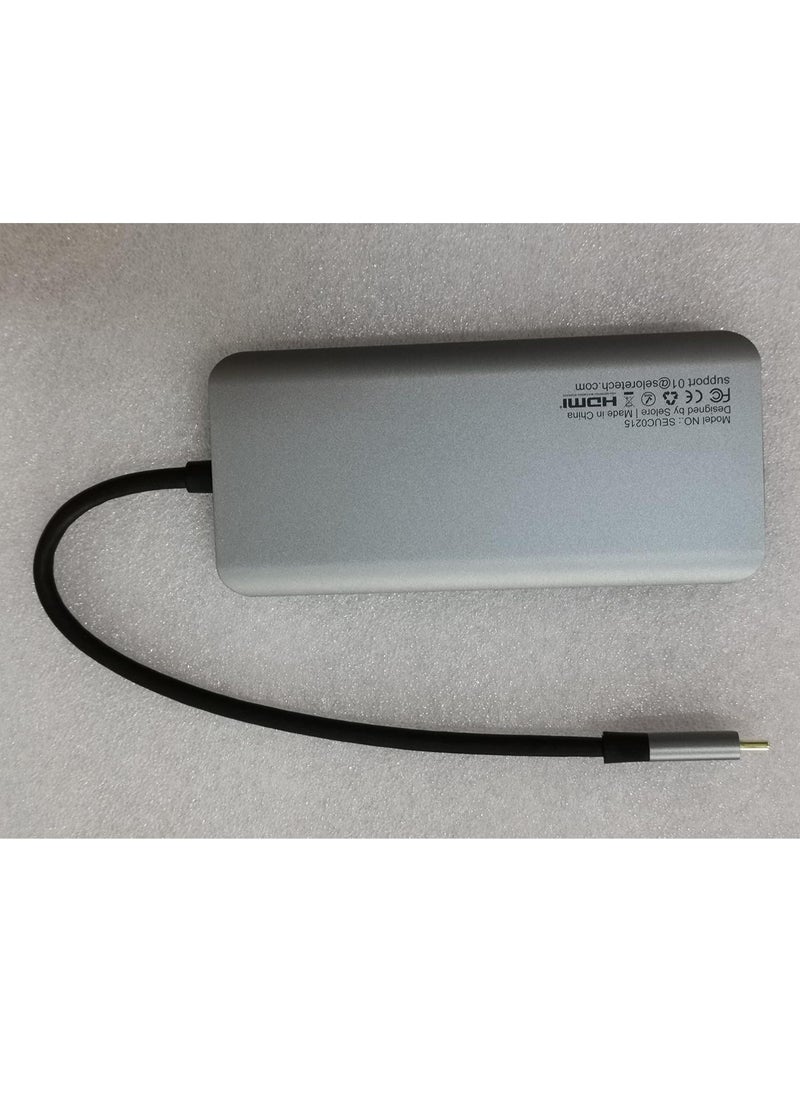 قاعدة شحن USB C مزدوجة HDMI 12 في 1 مع مزدوج 2 × 3.0 و2 2.0 100 واط بي دي بيانات قارئ بطاقات SD وTF جيجابت ايثرنت صوت/ميكروفون 3.5 ملم متوافق ماك بوك برو