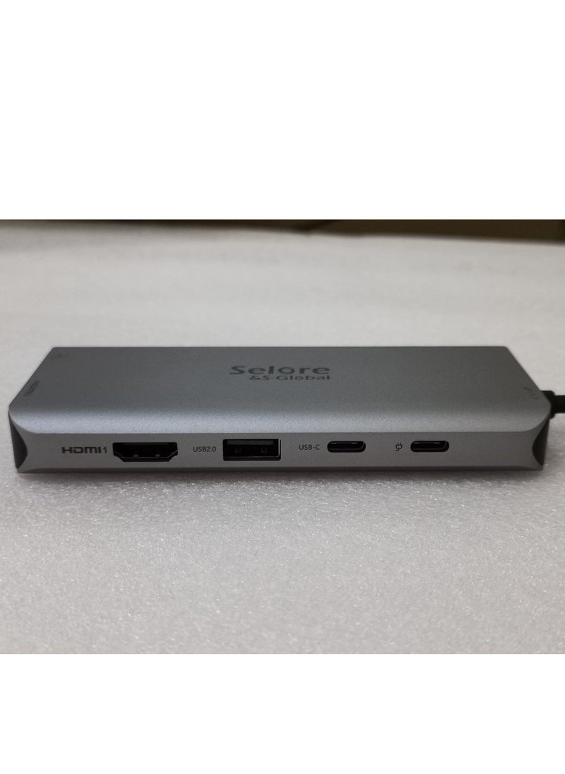 قاعدة شحن USB C مزدوجة HDMI 12 في 1 مع مزدوج 2 × 3.0 و2 2.0 100 واط بي دي بيانات قارئ بطاقات SD وTF جيجابت ايثرنت صوت/ميكروفون 3.5 ملم متوافق ماك بوك برو