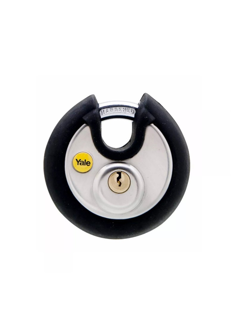 Yale Y130 Disc Padlock 70mm Stainless Steel Closed Shackle  Rubber Bumper, 5 Pin  Keyed, Y130/70/116/1/2  - Image 1
