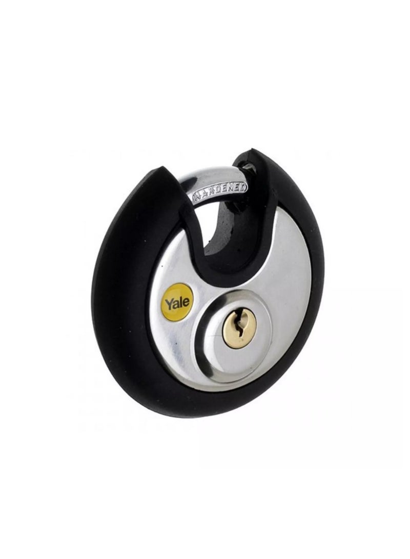 Yale Y130 Disc Padlock 70mm Stainless Steel Closed Shackle  Rubber Bumper, 5 Pin  Keyed, Y130/70/116/1/2  - Image 2