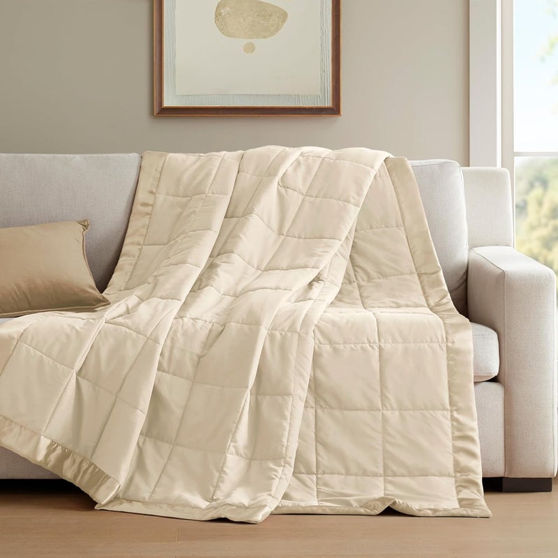 madison park Windom Down Alternative Blanket, Premium 3M Scotchgard Moisture Wicking Treatment, Lightweight and Soft Bed Cover For All Season, Satin Trim, Cream Full/Queen - Image 5