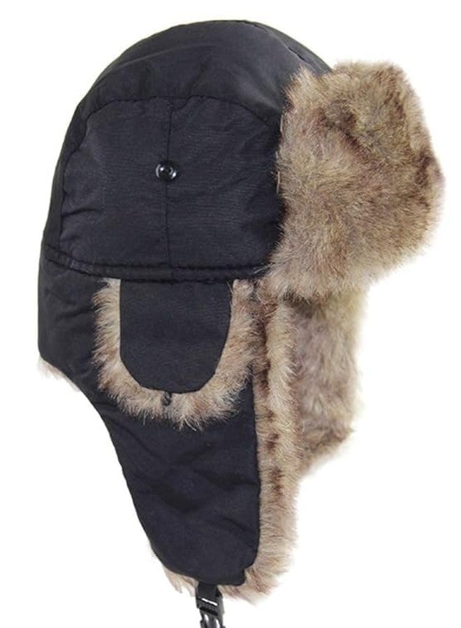 Krystle Unisex Men Women Russian Hat Trapper Bomber Warm Trooper Ear Flaps Winter Ski Hat Cap Headwear (Black) - Image 1