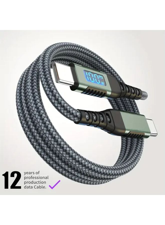 Green 100W USB C Cable 2m Fast Charging with LED Dynamic Display for Car Charger - Image 3