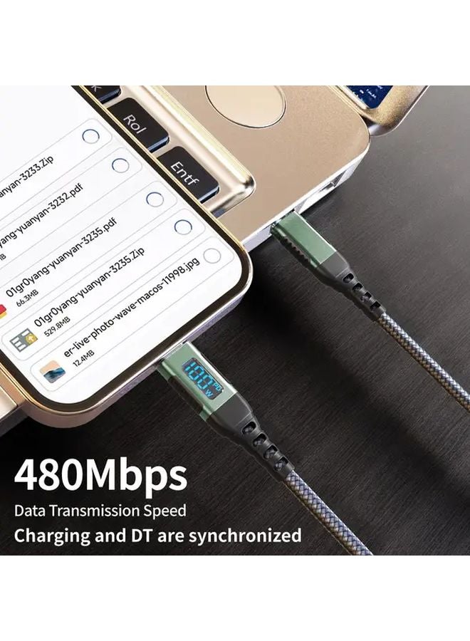 Green 100W USB C Cable 2m Fast Charging with LED Dynamic Display for Car Charger - Image 5