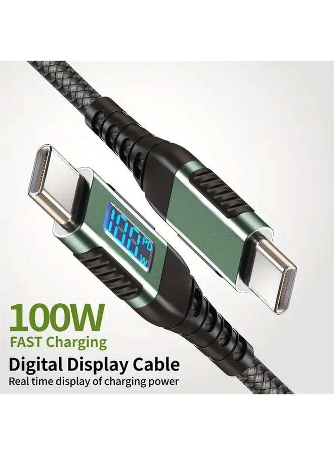 Green 100W USB C Cable 2m Fast Charging with LED Dynamic Display for Car Charger - Image 2