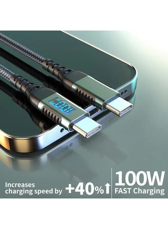 Green 100W USB C Cable 2m Fast Charging with LED Dynamic Display for Car Charger - Image 4