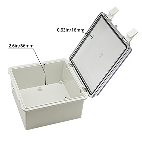 Zulkit Junction Box ABS Plastic Dustproof Waterproof IP65 Electrical Boxes Hinged Shell Outdoor Universal Project Enclosure Clear Cover with 2 Cable Glands 5.9 x 5.9 x 3.5 inch (150x150x90 mm) - Image 4