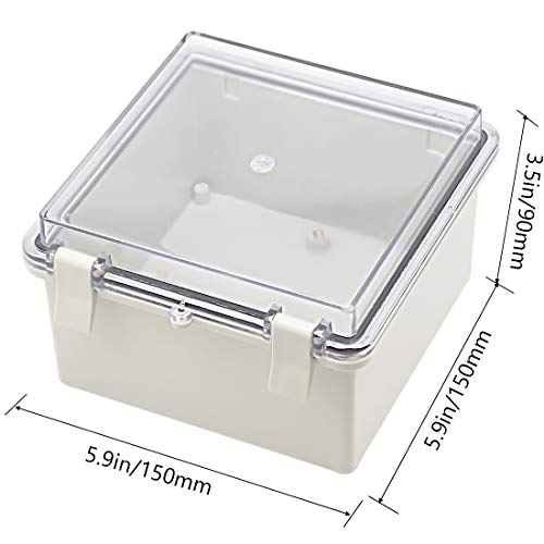 Zulkit Junction Box ABS Plastic Dustproof Waterproof IP65 Electrical Boxes Hinged Shell Outdoor Universal Project Enclosure Clear Cover with 2 Cable Glands 5.9 x 5.9 x 3.5 inch (150x150x90 mm) - Image 2