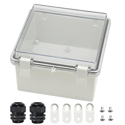 Zulkit Junction Box ABS Plastic Dustproof Waterproof IP65 Electrical Boxes Hinged Shell Outdoor Universal Project Enclosure Clear Cover with 2 Cable Glands 5.9 x 5.9 x 3.5 inch (150x150x90 mm) - Image 1