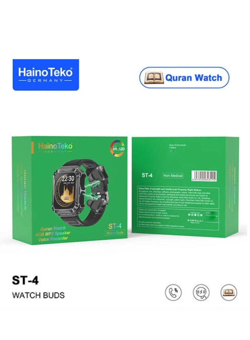 Haino Teko ST-4 Quran Smart Watch AMOLED Screen Built-in Earphone Bluetooth 4GB MP3 Speaker Full Quran And 5 Times Pray Alarm And Voice Recorder  - Image 3
