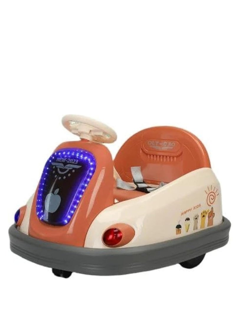 سيارة ركوب كهربائية للأطفال، بتصميم كلاسيكي، مع إضاءة LED وموسيقى - سيارة مصدية (باللون البني)