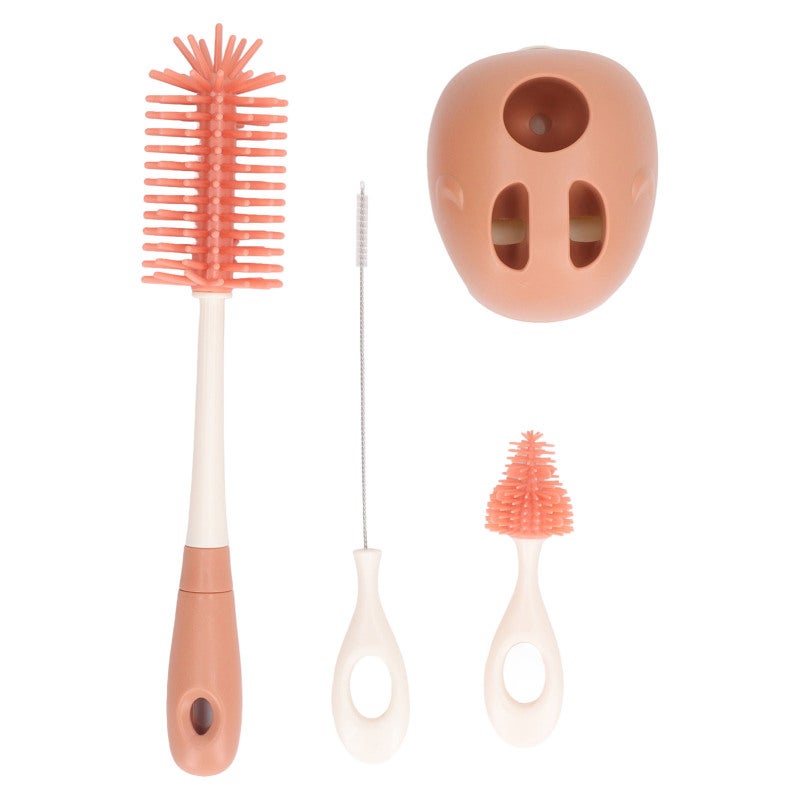 Baby Bottle Brush Set 1 Orange Silicone Brush With Ergonomic Handle Flexible Bristles For Corners Storage Base Included - Safe Silicone Cleaning Brushes for Baby Bottles Nipples Straws And Kitchen Con - Image 2