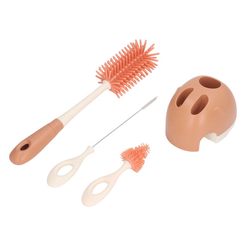 Baby Bottle Brush Set 1 Orange Silicone Brush With Ergonomic Handle Flexible Bristles For Corners Storage Base Included - Safe Silicone Cleaning Brushes for Baby Bottles Nipples Straws And Kitchen Con - Image 1