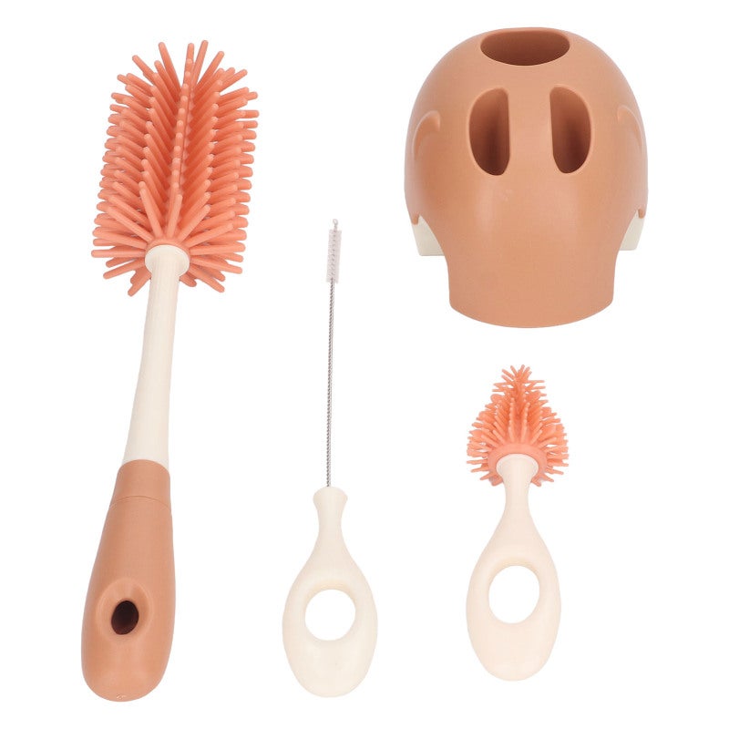 Baby Bottle Brush Set 1 Orange Silicone Brush With Ergonomic Handle Flexible Bristles For Corners Storage Base Included - Safe Silicone Cleaning Brushes for Baby Bottles Nipples Straws And Kitchen Con - Image 3