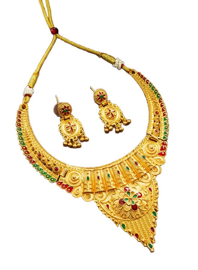 BEVOGUE Traditional South Indian Gold Plated Temple Jewellery Necklace Set with Earrings for Women | Bridal Ethnic Jewellery (NK4810) - Image 1