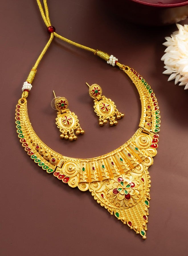 BEVOGUE Traditional South Indian Gold Plated Temple Jewellery Necklace Set with Earrings for Women | Bridal Ethnic Jewellery (NK4810) - Image 2