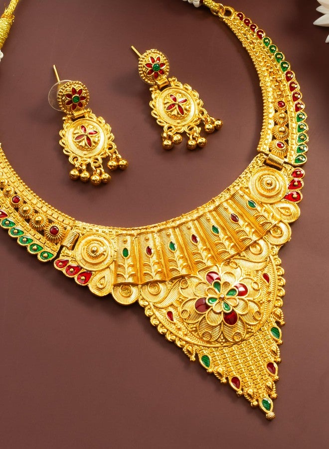 BEVOGUE Traditional South Indian Gold Plated Temple Jewellery Necklace Set with Earrings for Women | Bridal Ethnic Jewellery (NK4810) - Image 3
