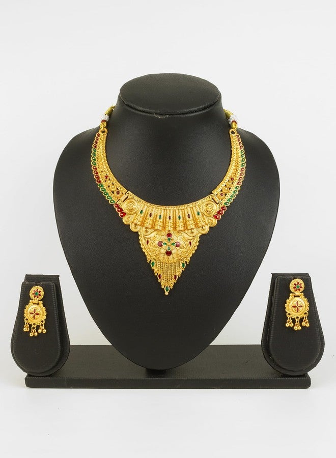 BEVOGUE Traditional South Indian Gold Plated Temple Jewellery Necklace Set with Earrings for Women | Bridal Ethnic Jewellery (NK4810) - Image 4