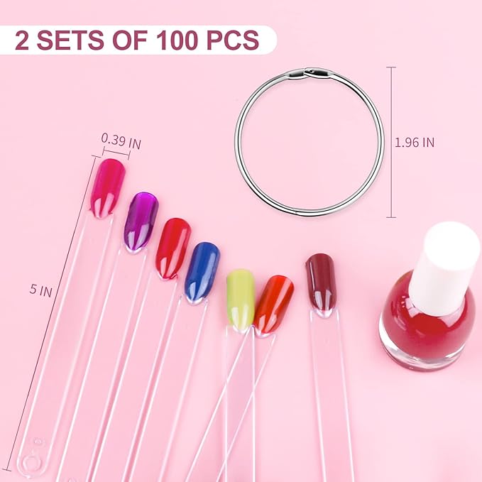 COSITTE 100 PCS Nail Swatch Sticks with labels Clear Nail Display with Ring Holder Nail Polish Practices Sticks Nail Art Display for Nail Art Polish - Image 5