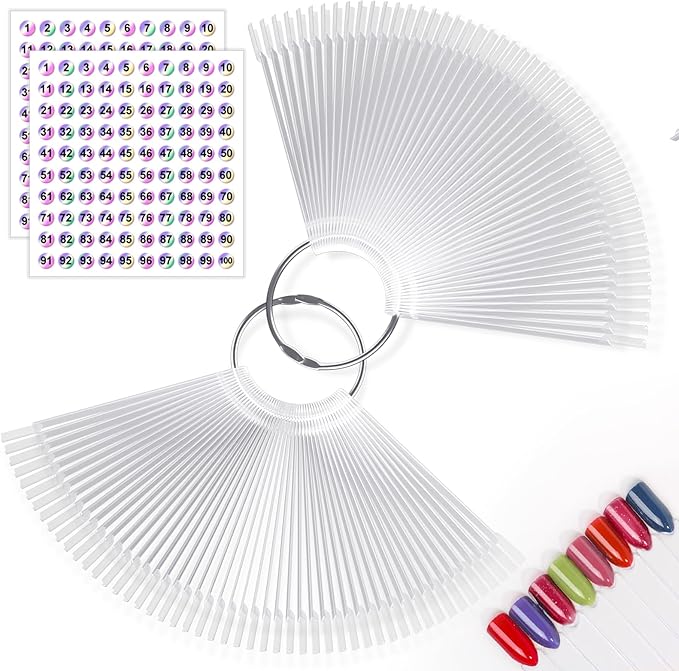 COSITTE 100 PCS Nail Swatch Sticks with labels Clear Nail Display with Ring Holder Nail Polish Practices Sticks Nail Art Display for Nail Art Polish - Image 1