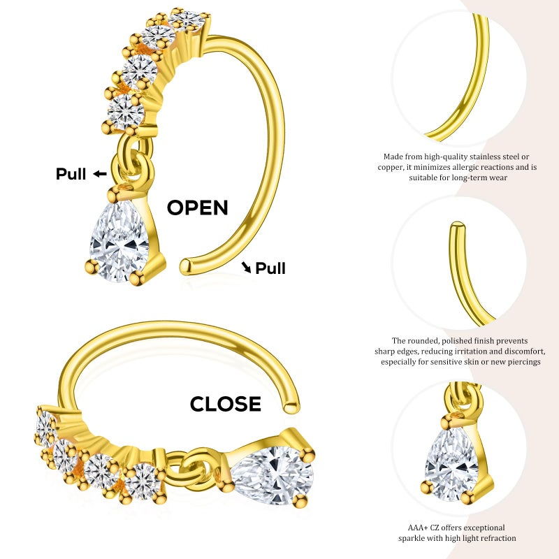 BSJ4U Hoop Nose Rings for Women Nose Piercings 20G Stainless Steel Nose Rings Hoops Heart Butterfly Flower Bow Teardrop Double Nose Hoops Gold Plated Clear CZ Nose Piercing Jewelry - Image 5