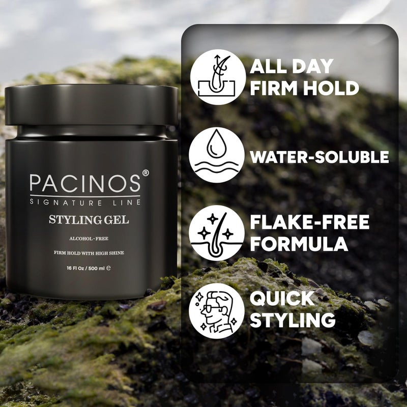 Pacinos Hair Gel for Men - Firm Hold with Flexible Styling - High Shine Wet Look Finish - Easy to Rinse Water Based Formula - No Flakes - Suits All Hair Types - Style Stays in Place All Day - 16 oz - Image 4