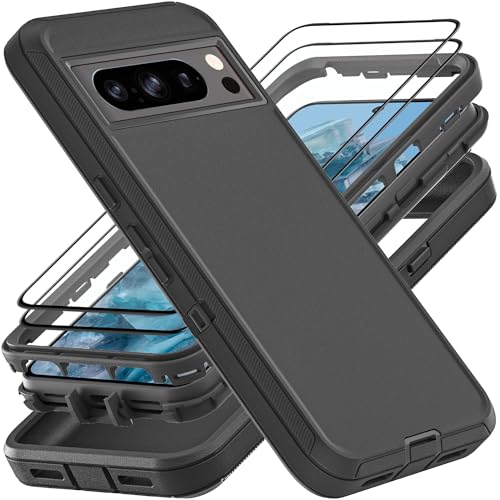 YKHJKLEC for Google Pixel 8 Pro Case Military Grade 3 in 1 Heavy Duty ShockproofDrop ProofDust Proof Case with 2Pcs Tempered Glass Screen Protector BlackBlack - Image 1