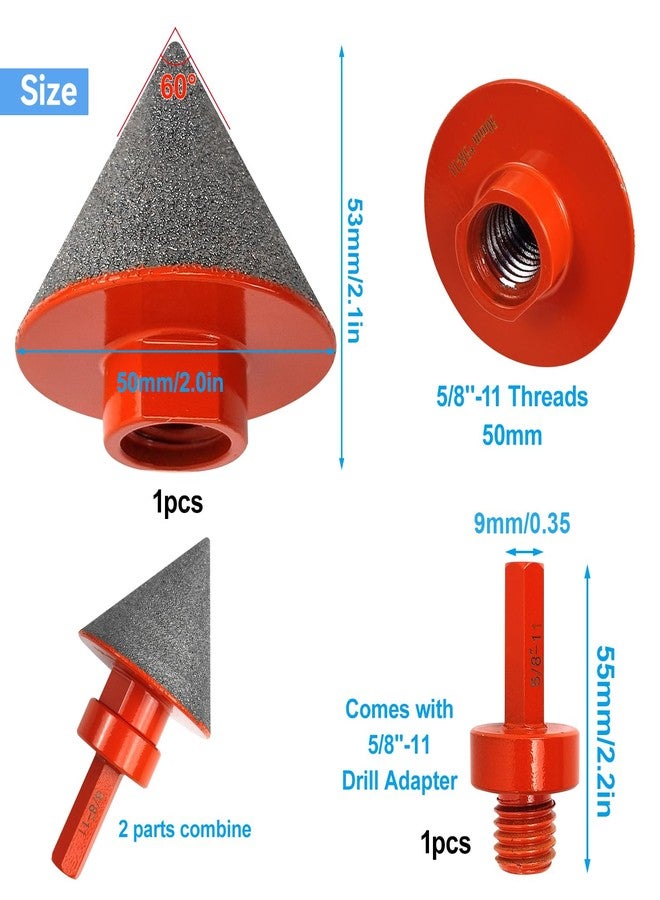 YUANYUU 3PCS Diamond Beveling Chamfer Bits, for Existing Holes Enlarging, Trimming, Diamond Conical Grinder Bit Set Includes a 50 mm Tapered Reamer, a 20 mm Straight Cutter and a Conversion Head, Orange - Image 2