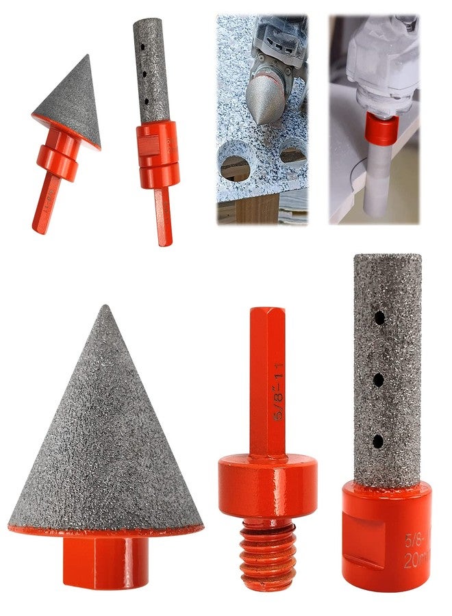 YUANYUU 3PCS Diamond Beveling Chamfer Bits, for Existing Holes Enlarging, Trimming, Diamond Conical Grinder Bit Set Includes a 50 mm Tapered Reamer, a 20 mm Straight Cutter and a Conversion Head, Orange - Image 1