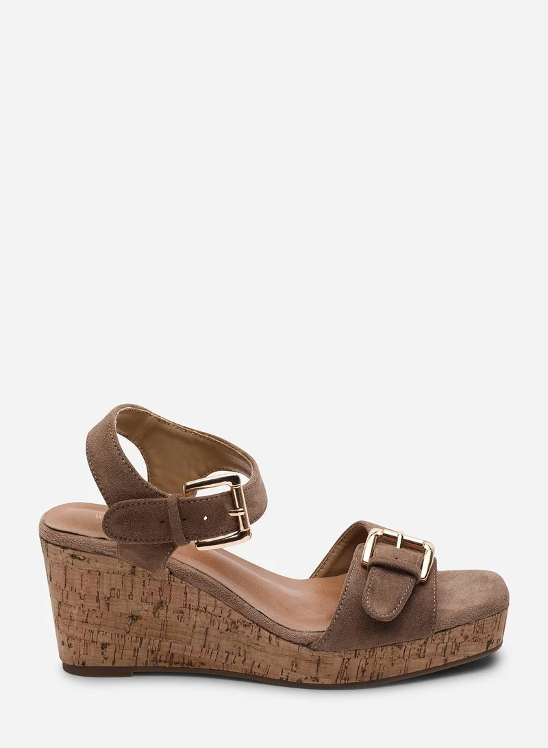 من أين هذه Olivine Double Strap Platform Camel Suede Wedge