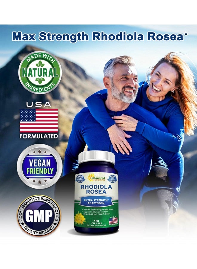 aSquared Nutrition Rhodiola Rosea Supplement 1000mg - 180 Vegan Capsules - Max Strength Rhodiola Root Extract Pills Improve Pure Energy, Brain Function & Stress Relief -Golden Root Herb Powder Tablets - Image 1