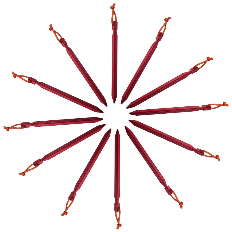 All one tech 12 Pack Tent Stakes, 7075 Ground Metal Camping Aluminum Tent Pegs, Lightweight Tent Stakes Heavy Duty Spikes Camping Accessories, Red - Image 3