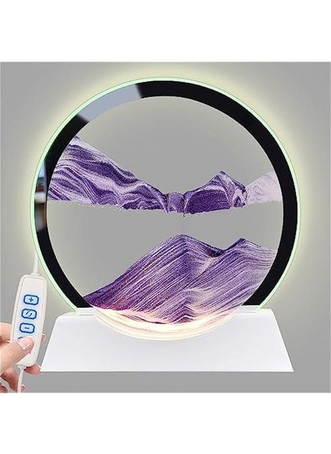 Moving Sand Art Picture with LED Light on White Wooden Base - Deep Sea Sandscape in Motion for Adults Relieving Stress and Decorating Home, Desk, or Office (Purple)