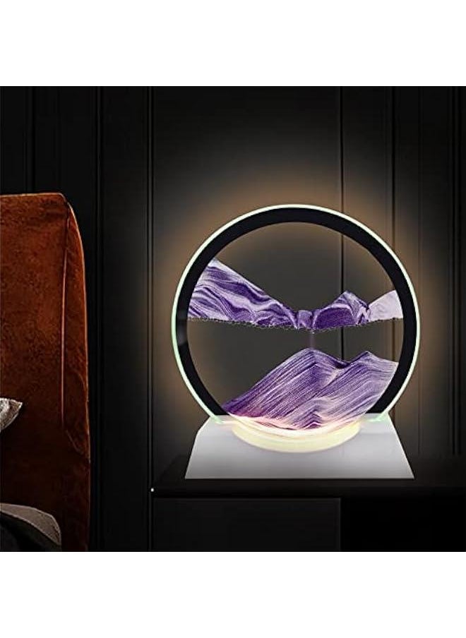 Arabest - Moving Sand Art Picture with LED Light on White Wooden Base - Deep Sea Sandscape in Motion for Adults Relieving Stress and Decorating Home, Desk, or Office (Purple) - Image 1