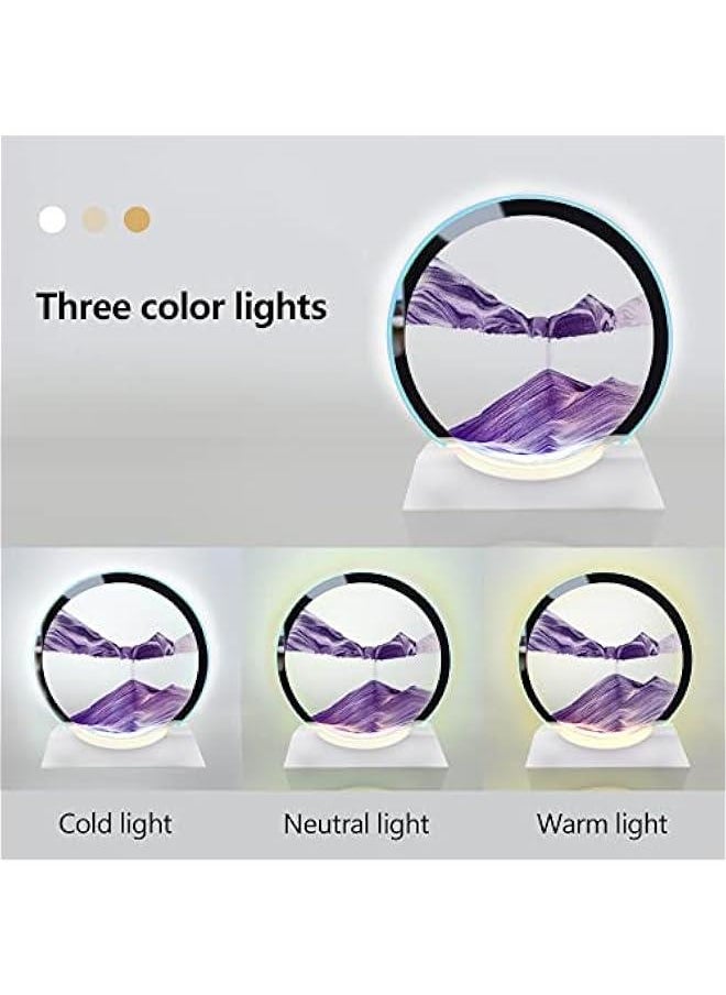 Arabest - Moving Sand Art Picture with LED Light on White Wooden Base - Deep Sea Sandscape in Motion for Adults Relieving Stress and Decorating Home, Desk, or Office (Purple) - Image 1