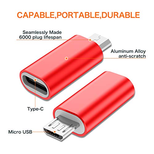 JXMOX USB C to Micro USB Adapter, (4-Pack) Type C Female to Micro USB Male Convert Connector Support Charge Data Sync Compatible with Samsung Galaxy S7/S7 Edge, Nexus 5/6 and Micro USB Devices (Red) - Image 2