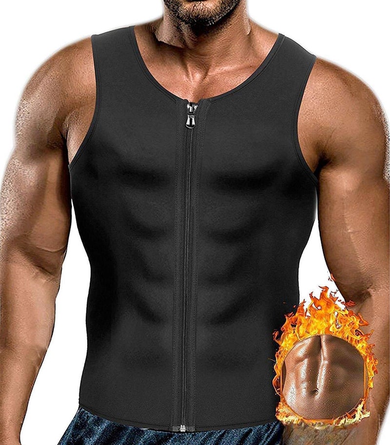CORATED Men Sauna Vest Sweat Waist Trainer Zipper Hot Neoprene Tank Top Corset Compression Body Shaper Sauna Shirt Workout (Blackzip,2XL) - Image 1