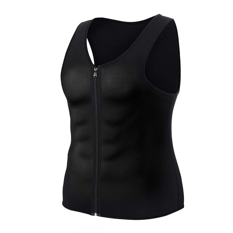CORATED Men Sauna Vest Sweat Waist Trainer Zipper Hot Neoprene Tank Top Corset Compression Body Shaper Sauna Shirt Workout (Blackzip,2XL) - Image 4