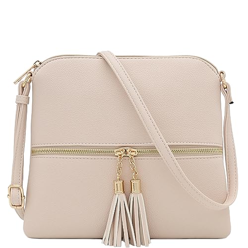 DELUXITY Lightweight Medium Crossbody Bag with Tassel (Nude) - Image 1