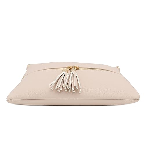 DELUXITY Lightweight Medium Crossbody Bag with Tassel (Nude) - Image 4