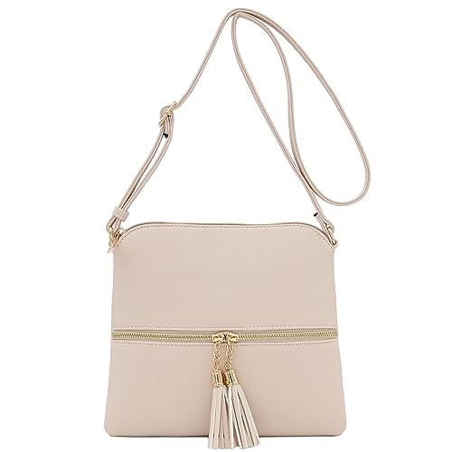 DELUXITY Lightweight Medium Crossbody Bag with Tassel (Nude) - Image 2