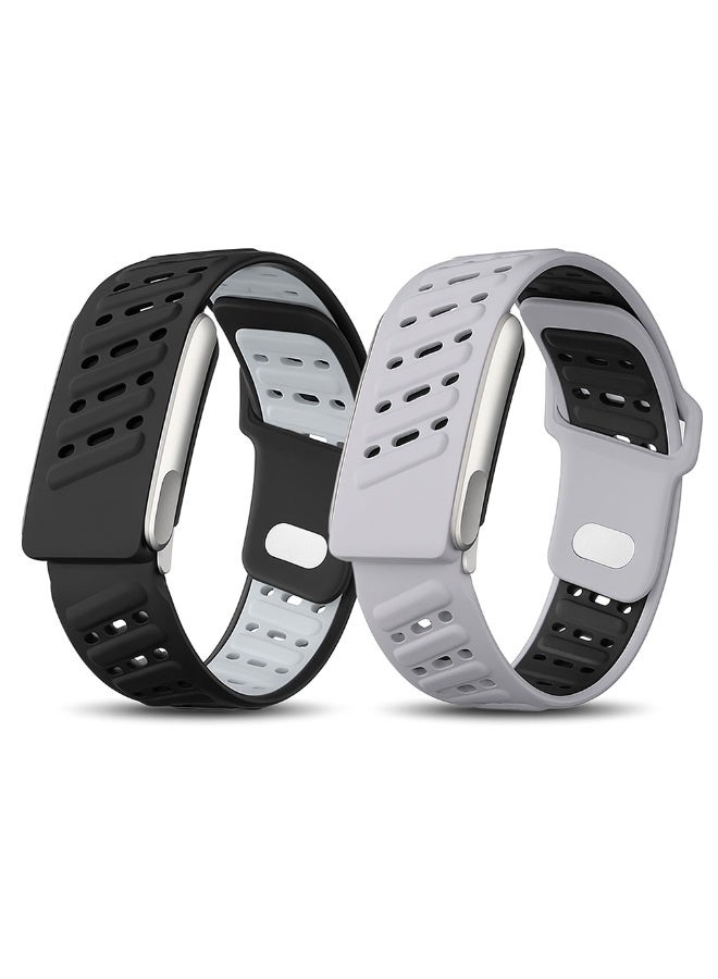O Ozone (Pack of 2) Silicone Sport Replacement Bands Compatible with WHOOP 5.0, One, Peak, and Life Fitness Tracker – Breathable, Durable & Comfortable | Not for Whoop Gen 4- Black/Grey - Image 1