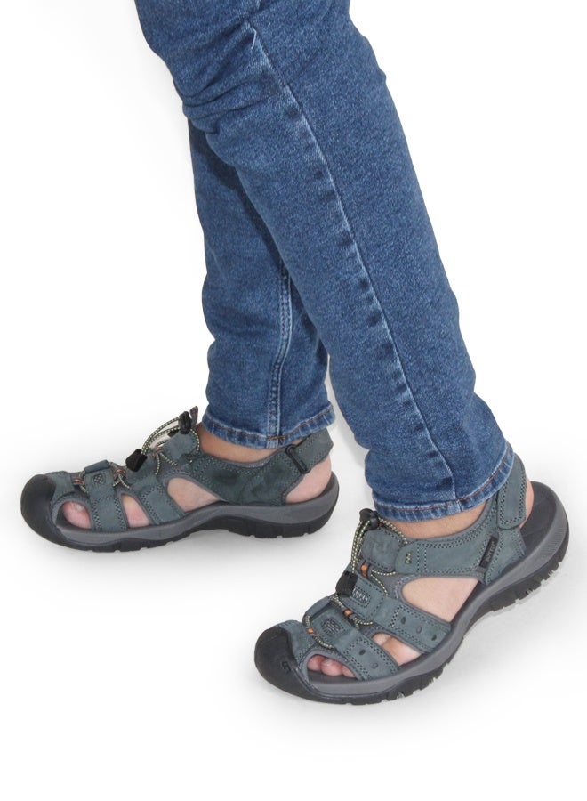 BOTELI Men's Matte Grey Genuine Leather Closed Toe 
Hiking Sandals Quick Adjustable Drawstring Strap Non-Slip Cushioned Thick Sole Outdoor Trekking Water Beach Shoes - Image 1