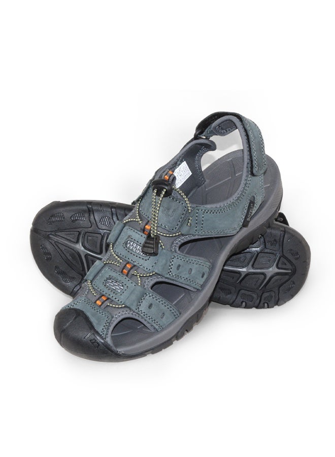 BOTELI Men's Matte Grey Genuine Leather Closed Toe 
Hiking Sandals Quick Adjustable Drawstring Strap Non-Slip Cushioned Thick Sole Outdoor Trekking Water Beach Shoes - Image 3
