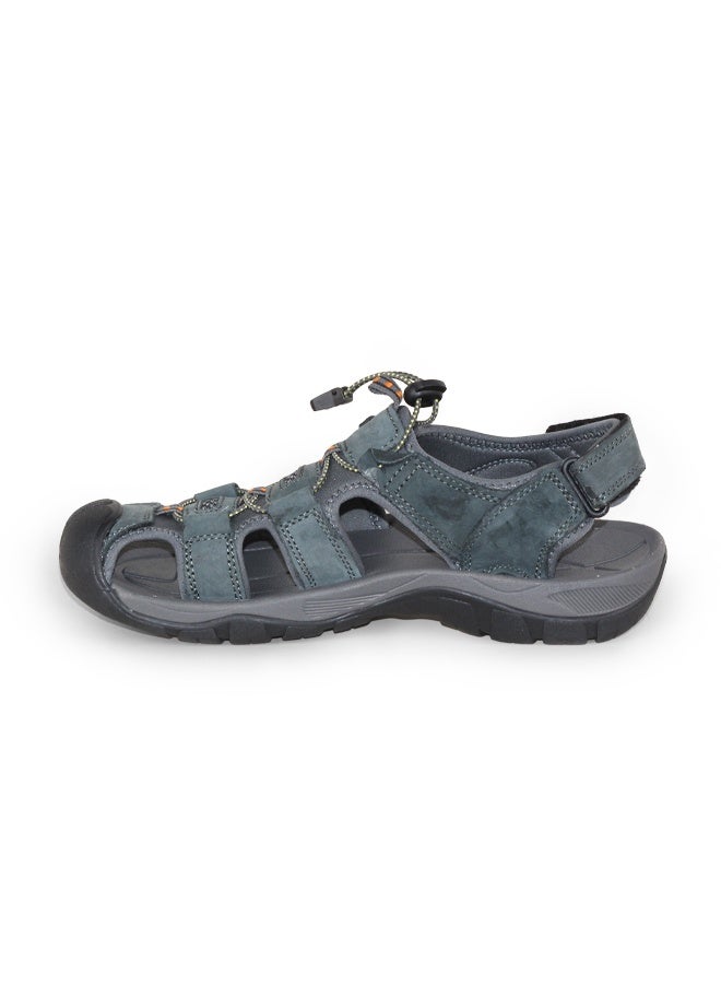 BOTELI Men's Matte Grey Genuine Leather Closed Toe 
Hiking Sandals Quick Adjustable Drawstring Strap Non-Slip Cushioned Thick Sole Outdoor Trekking Water Beach Shoes - Image 5