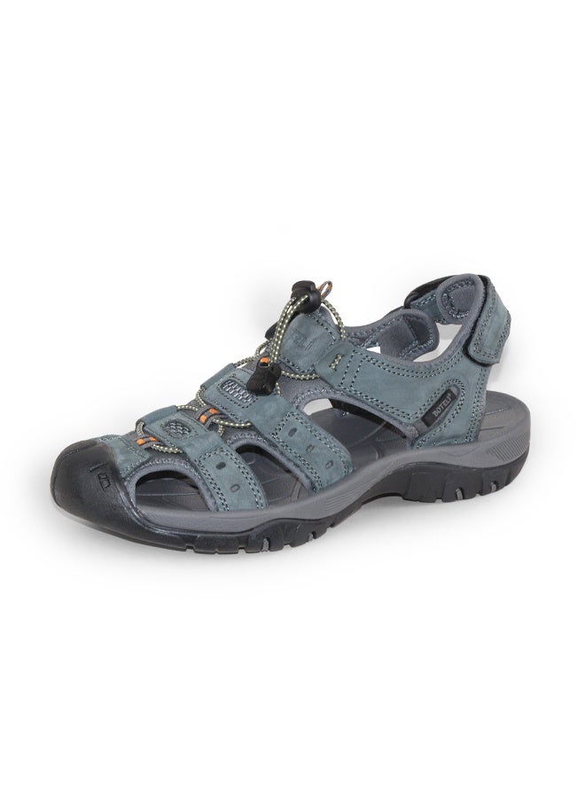 BOTELI Men's Matte Grey Genuine Leather Closed Toe 
Hiking Sandals Quick Adjustable Drawstring Strap Non-Slip Cushioned Thick Sole Outdoor Trekking Water Beach Shoes - Image 2