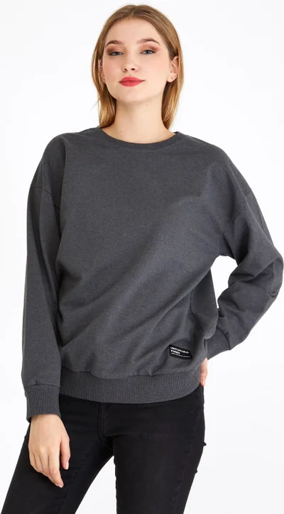 mmetalic Women's Anthracite Color Basic Crew Neck Sweatshirt